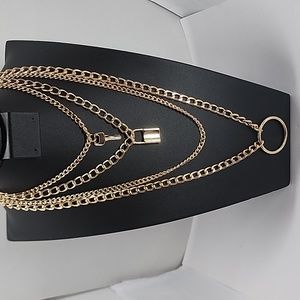 Lock & Key Pendant Layered Chain Necklace